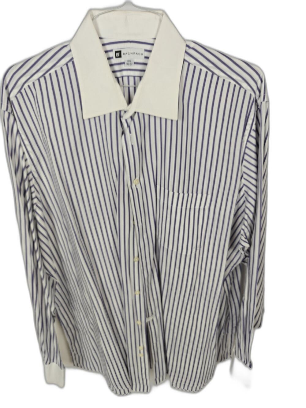 Bachrach Men's Purple White Striped Dress Shirt 18.5 36/37